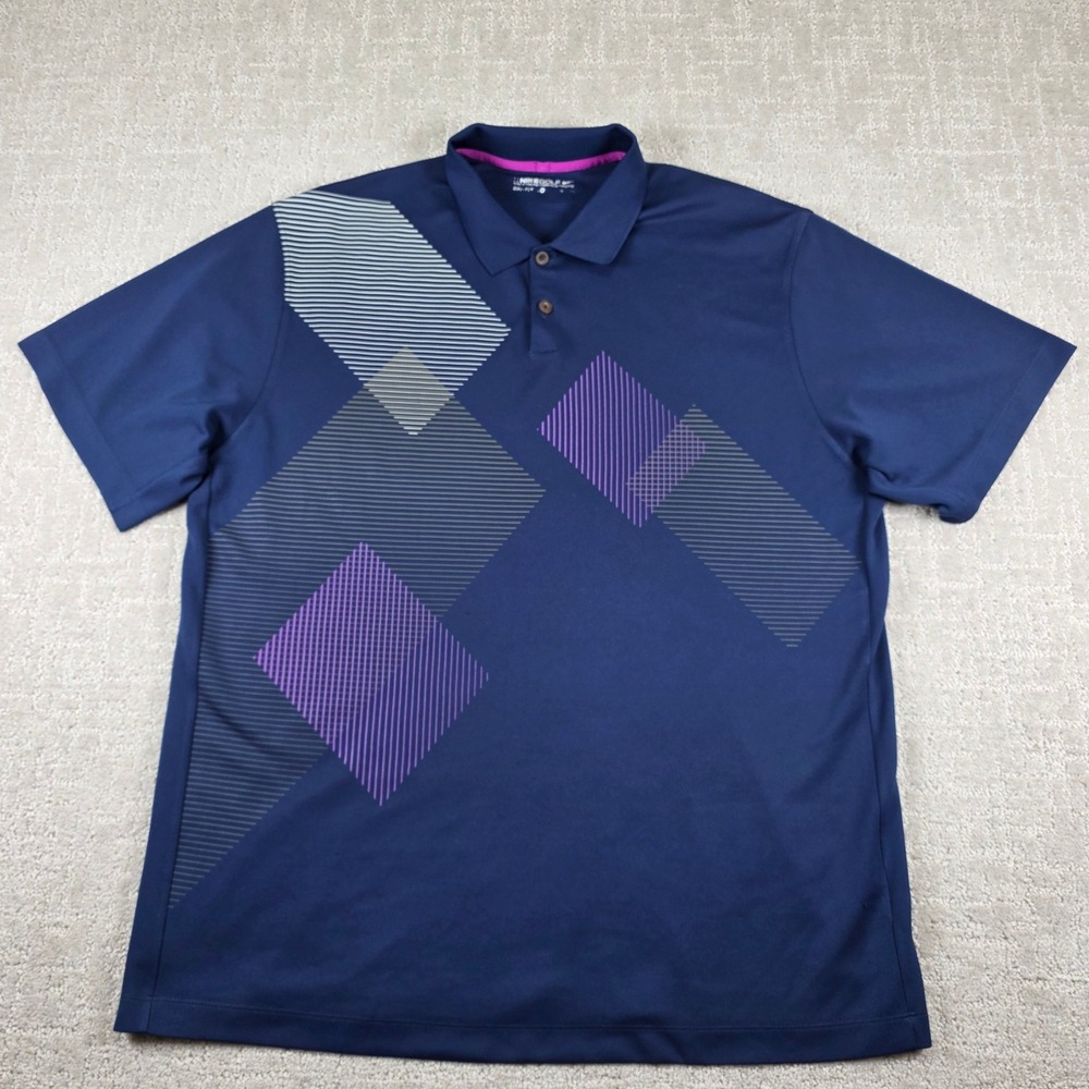 Nike Golf Dri-FIT Short Sleeve Polo Shirt Mens XL Navy Purple‎ Geometric Graphic